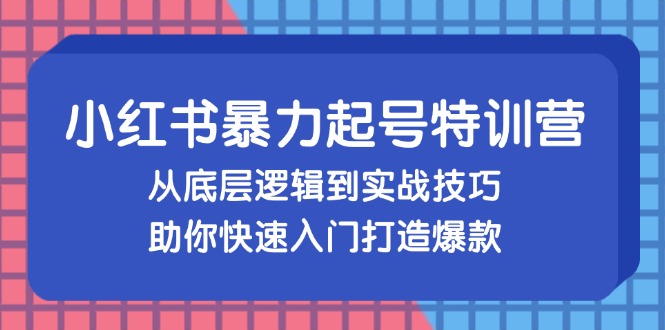 小红书暴力起号训练营，从底层逻辑到实战技巧，助你快速入门打造爆款-寒衣客